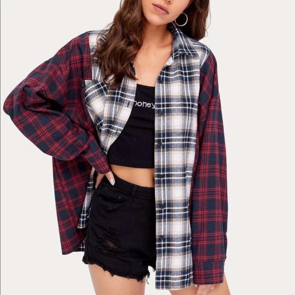 ✨ SOLD ✨ ROMWE | Plaid Sliced Overshirt - Picture 1 of 3